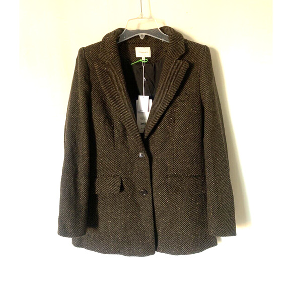 Diamonds Womens Blazer Wool Blend Brown Herringbone